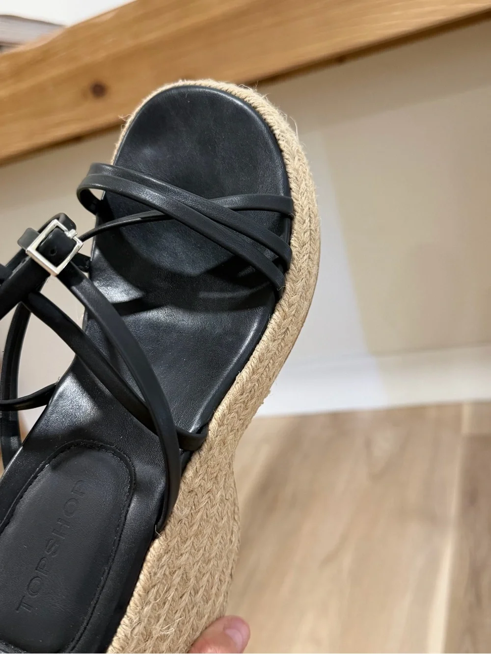 Topshop Black Strappy Espadrille Platform Wedges